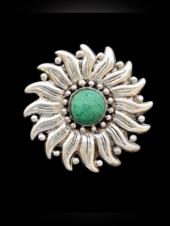 Taxco Jewelry - Hector Aguilar RARE vintage 940 sterling silver and malachite sun brooch